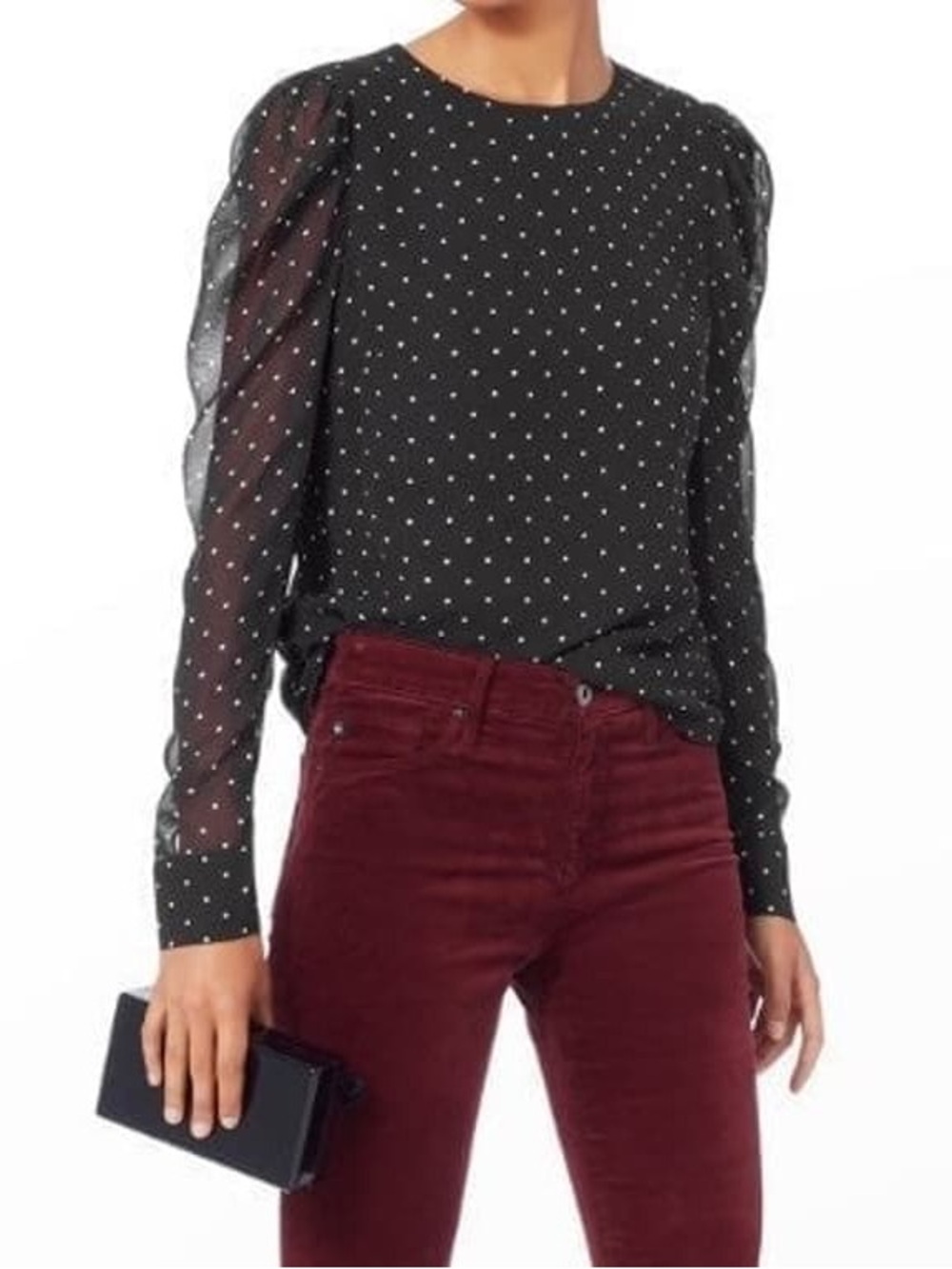 INTERMIX Silk Polka Dot Blouse with Puff Sleeves - Size M